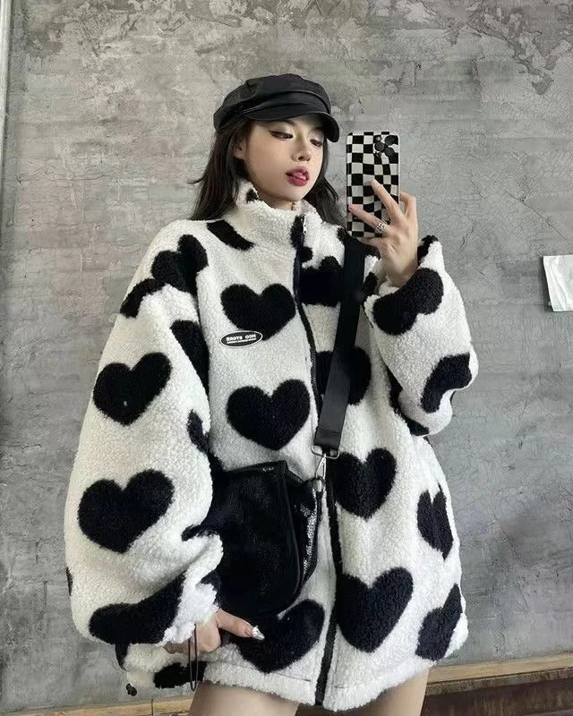 Veste Réversible Olivia avec Imprimé Cœur – Style et Confort en Un