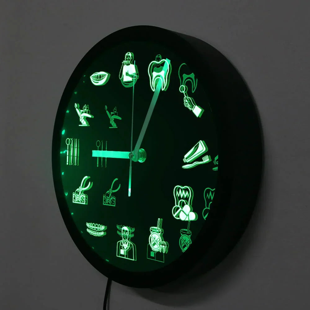 LumiDent horloge mural à LED – Design d'équipement dentaire avec lumière LED multicolore