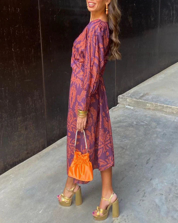 Kielle - Robe maxi imprimée chic à manches longues