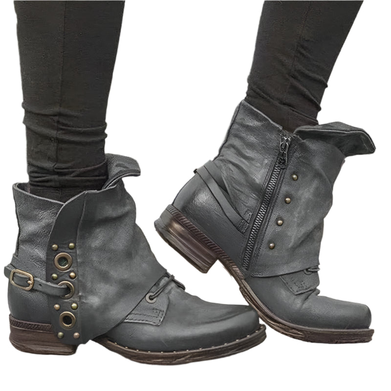 Erika - Bottes classiques antidérapantes en cuir PU avec fermeture éclair pour femme