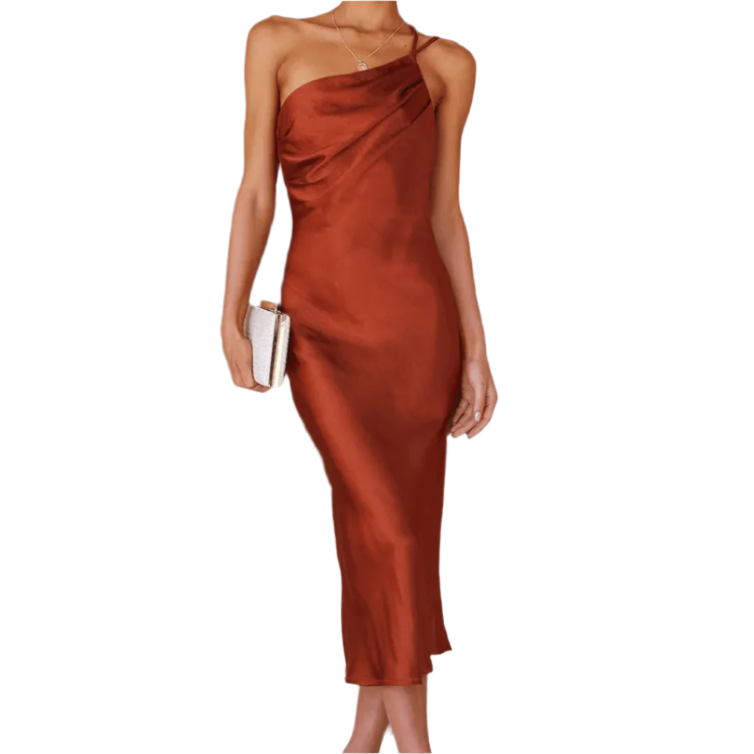 Marie - Robe midi en satin luxueuse à une épaule