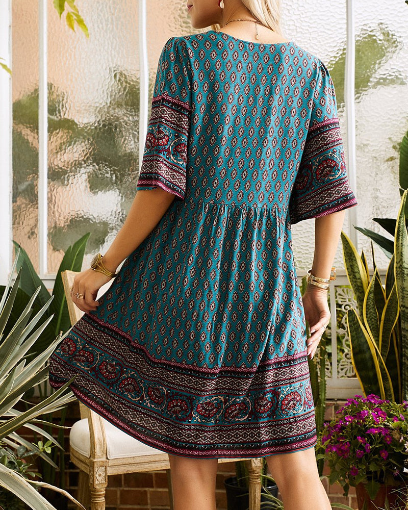 Nancie - Robe boho intelligente avec décolleté en V et imprimé