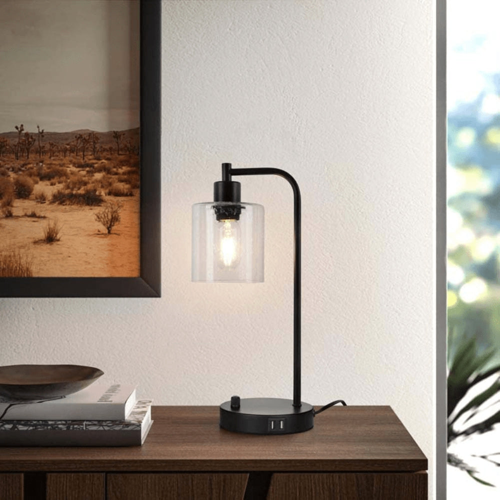 ClarityCharge Lampe de bureau LED – Lampe en verre moderne