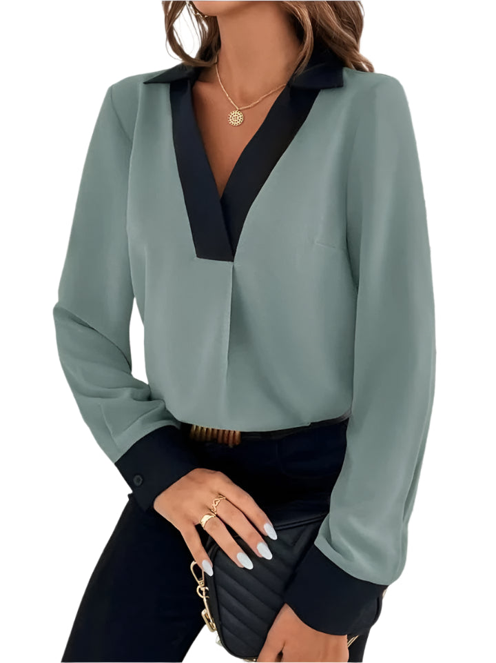Alexandra - Blouse sophistiquée avec décolleté en V et contraste élégant