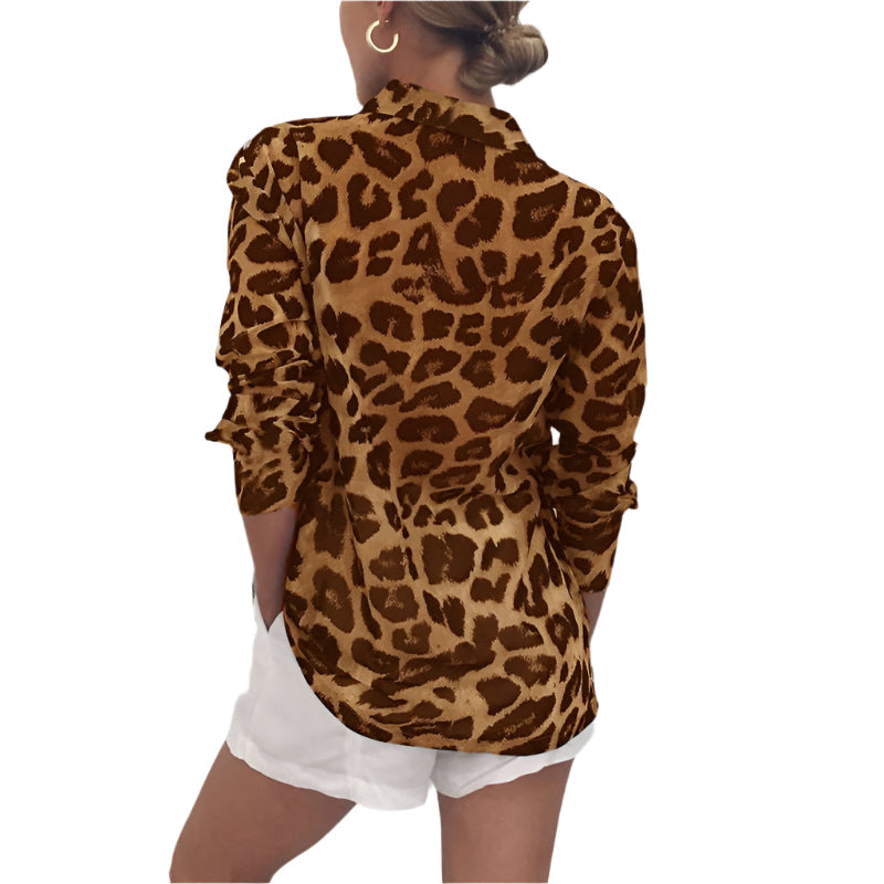 Hanna - Chemisier imprimé léopard à manches longues et col chemise