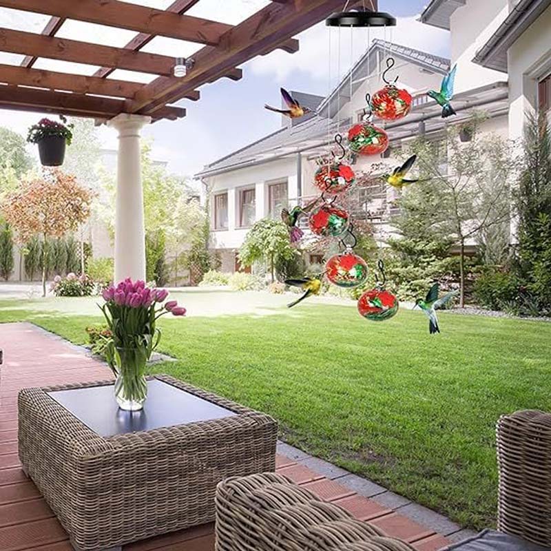 ChimeFeeder - Nourrisseur à colibri en verre soufflé à la bouche avec cloche à vent