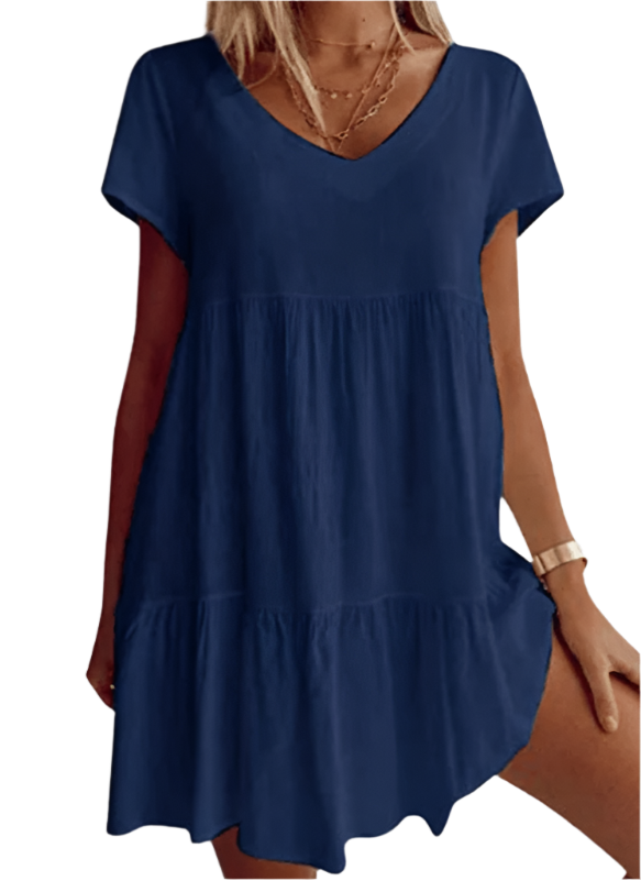 Minnie - Robe courte à manches courtes avec décolleté en V décontractée