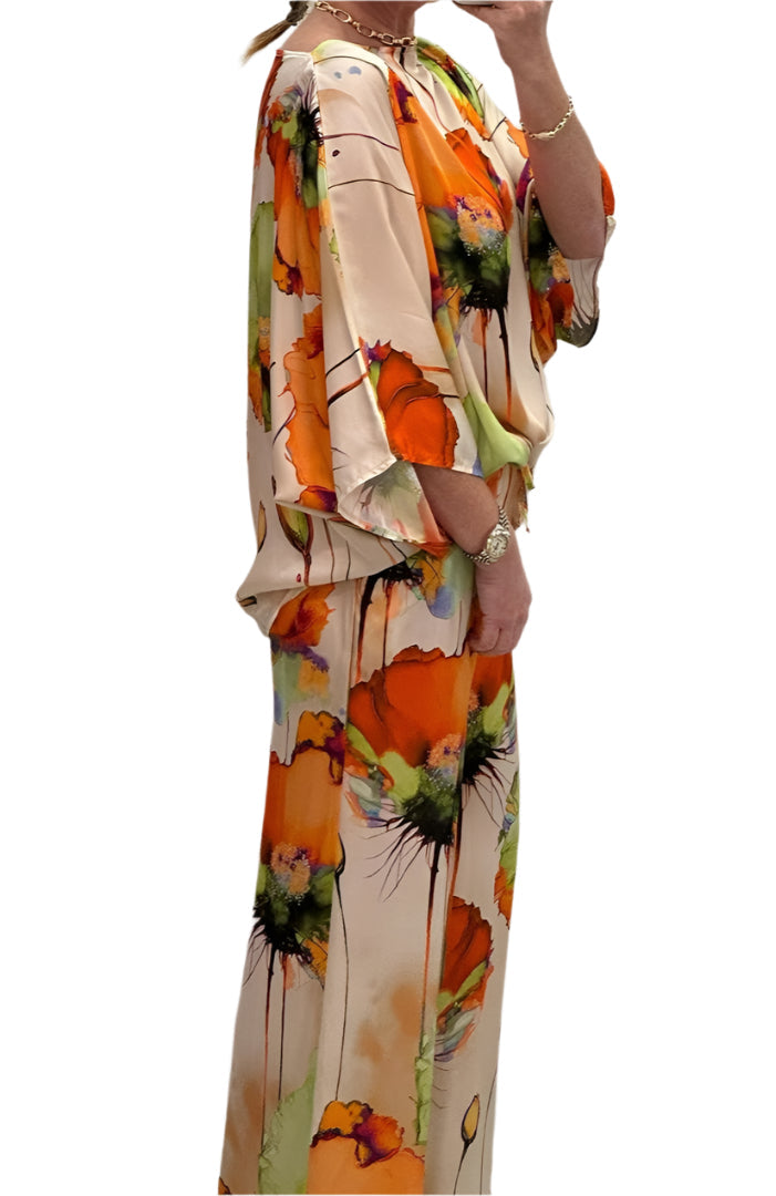 Geldy - Ensemble en fleurs avec top oversize et pantalon à jambes larges