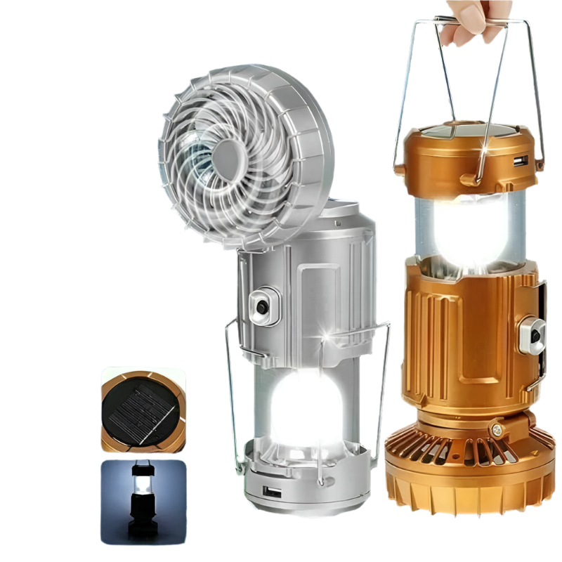 Lanterne de camping LED SolarBreeze – Lumière pliable avec ventilateur intégré et alimentation rechargeable par USB