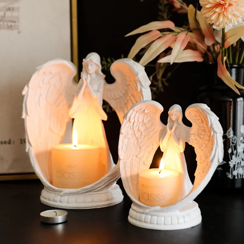 AngelAura Figurine d'Ange Élégante avec Bougeoir - Décoration Ambiance