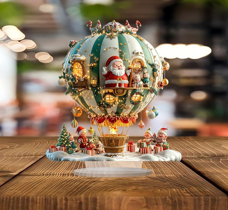 Panneau décoratif en acrylique de style boho représentant le Père Noël et des lutins dans un ballon de Noël