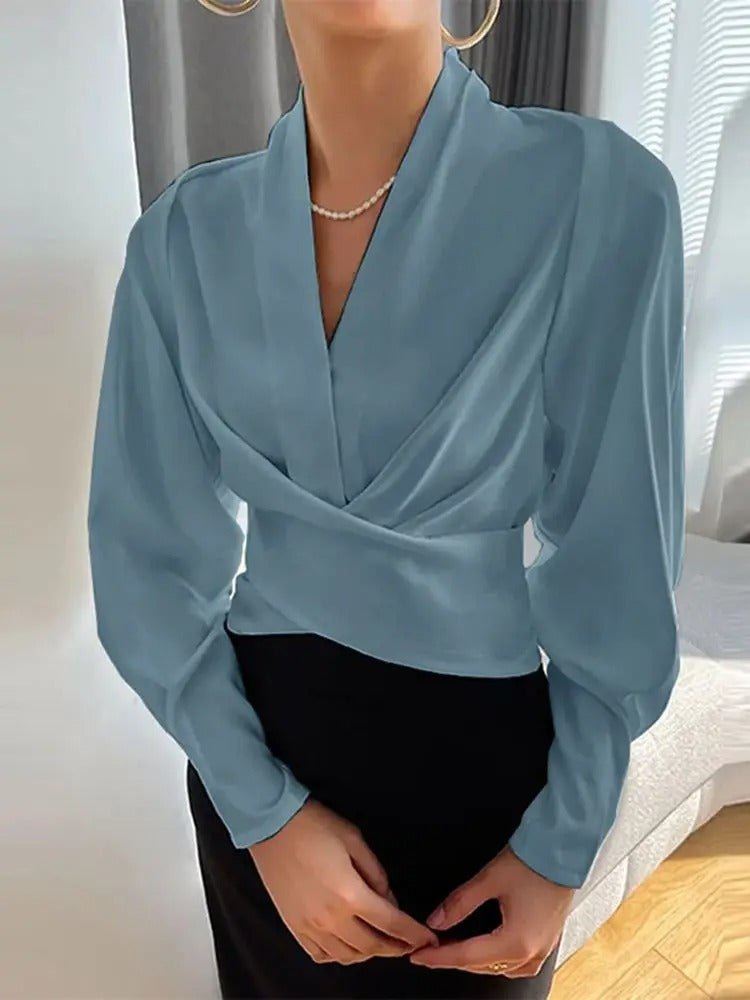Talia - Chic blouse à manches longues avec décolleté croisé pour dames