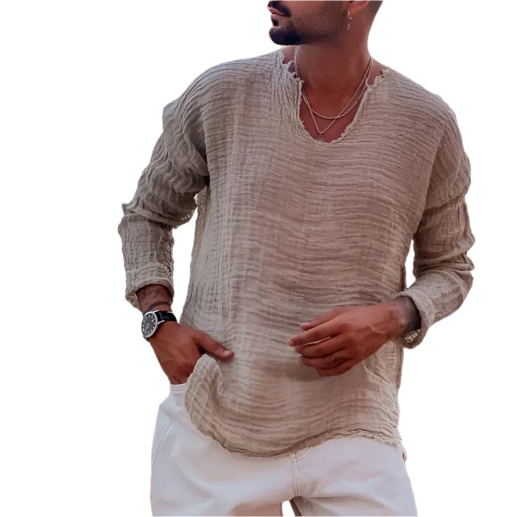 Lukas Chemise d'été – Chemise Aérée avec Découpe en V pour Hommes