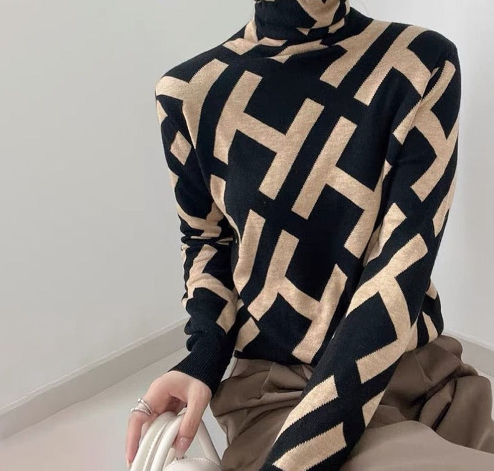 Tendance d'automne® Pull à col roulé avec impression moderne
