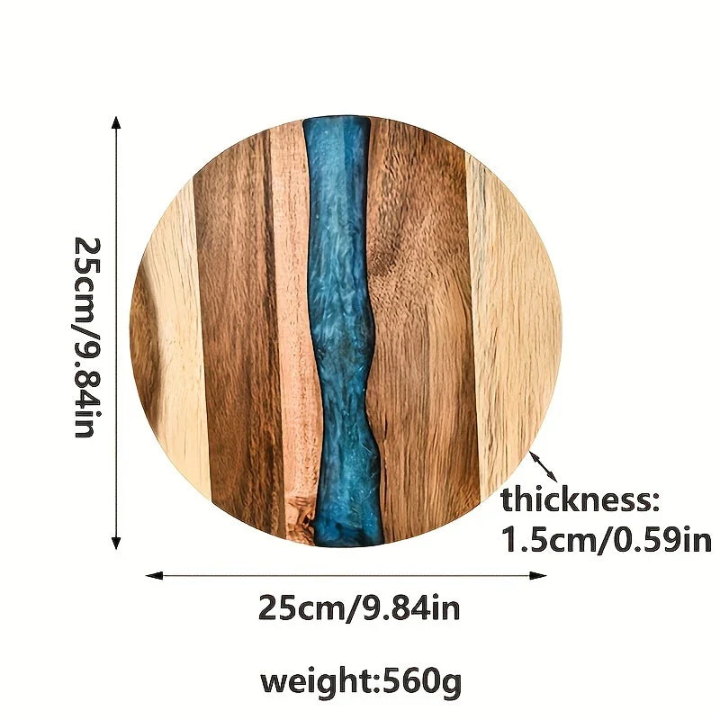 Planche à découper ronde en bois d'acacia – Plateforme de cuisine polyvalente pour steak, collations et plus