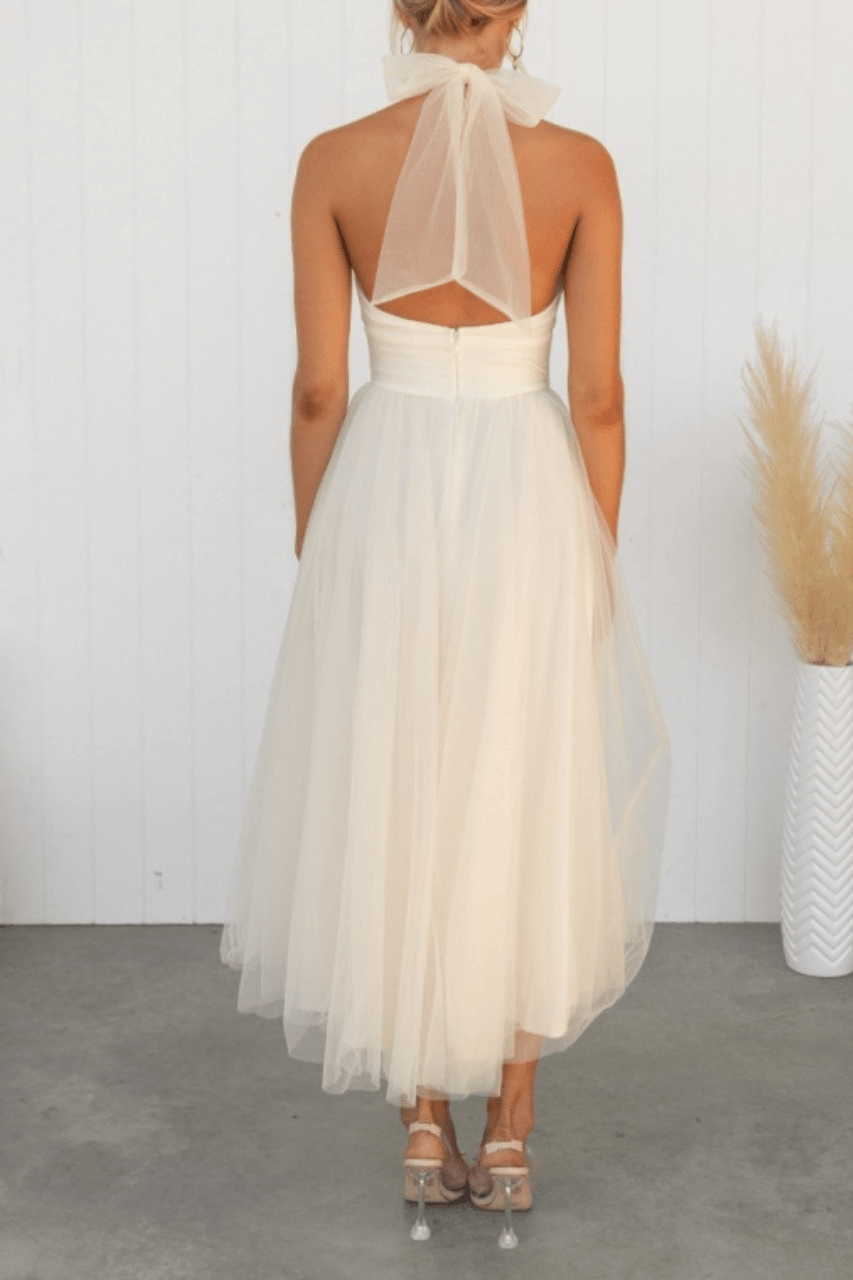 Precella - Élégante robe midi en tulle dos nu