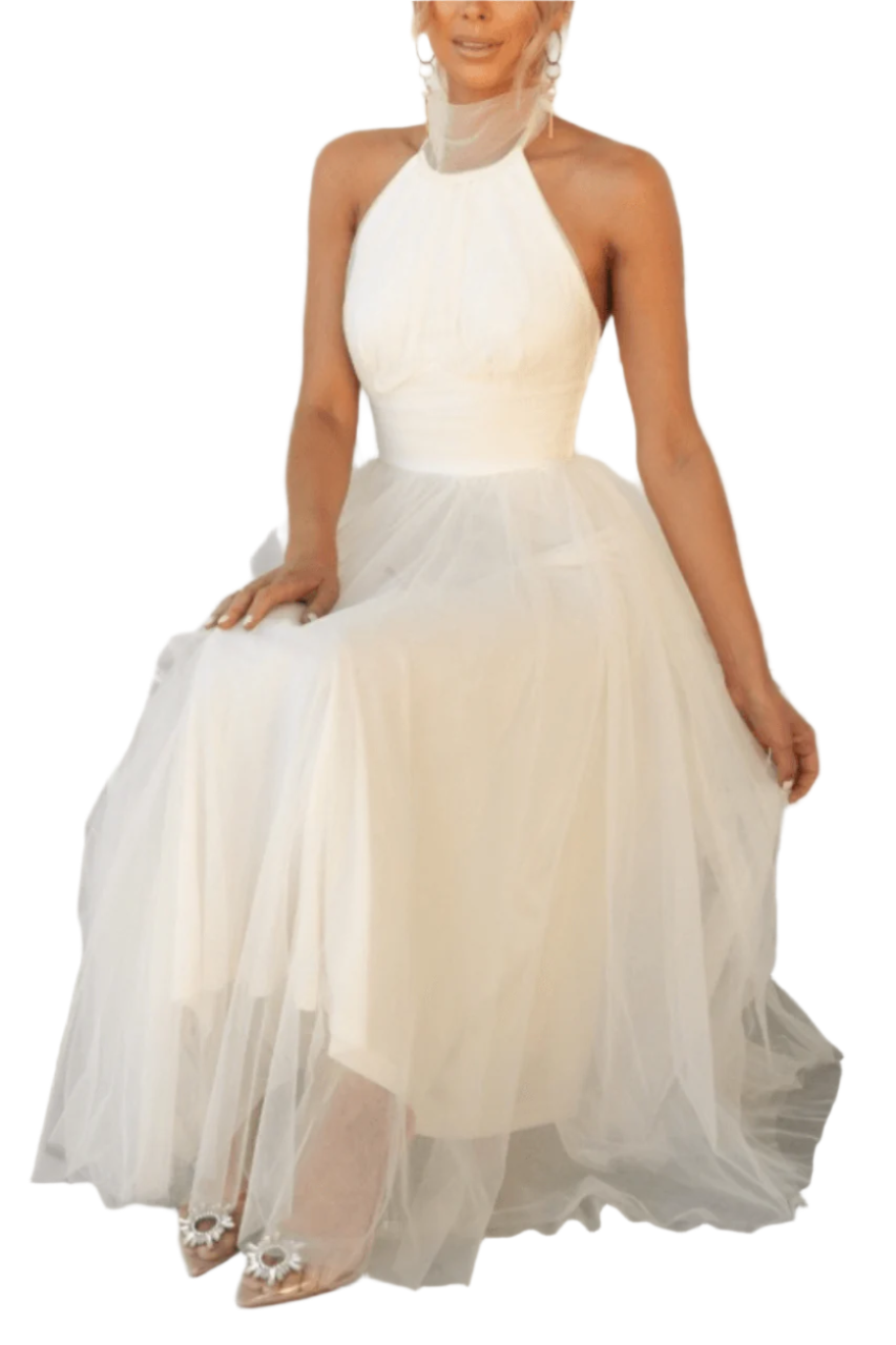 Precella - Élégante robe midi en tulle dos nu