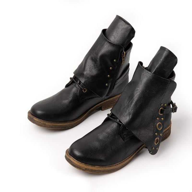 Erika - Bottes classiques antidérapantes en cuir PU avec fermeture éclair pour femme