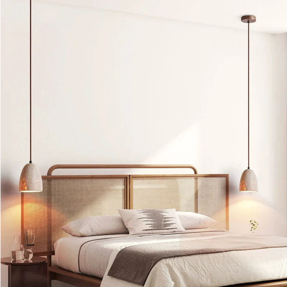 TerraLume – Lampe suspendue avec structure en pierre naturelle et douce lueur