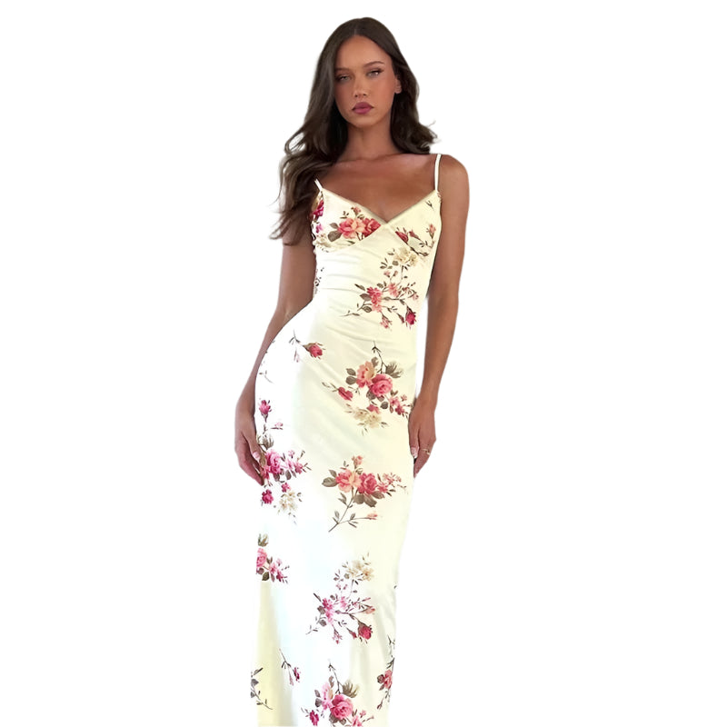 Nessa - Robe élégante à fleurs avec bretelles spaghetti