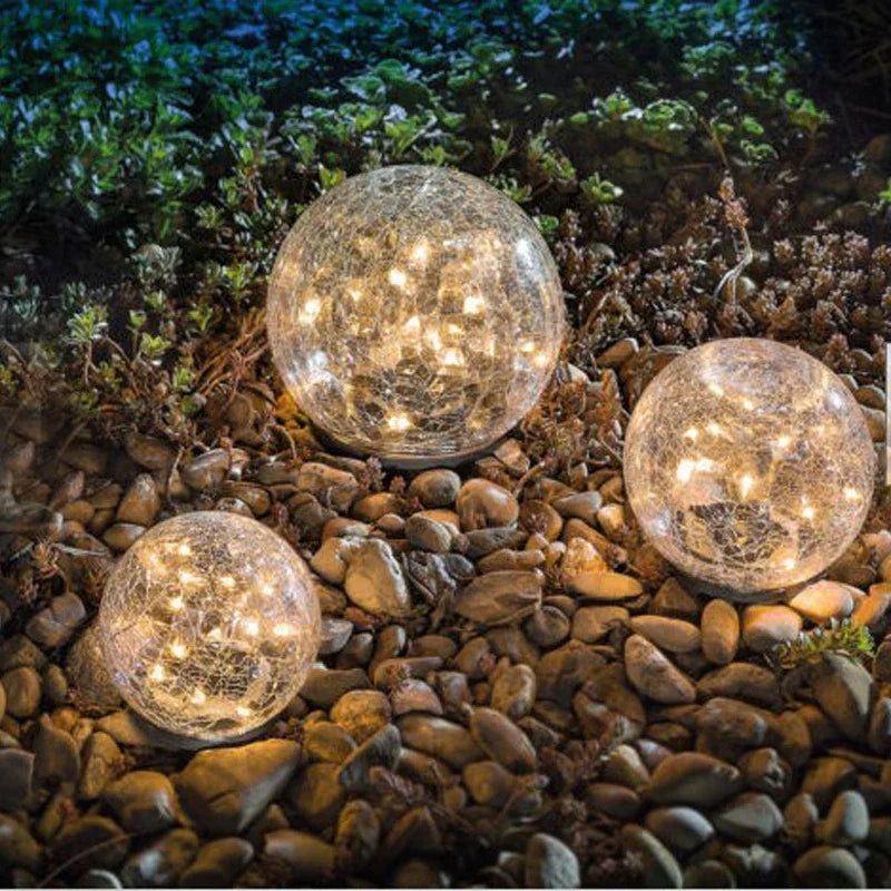 LumaGlow - Lampes de jardin solaires avec boules en verre crépitantes
