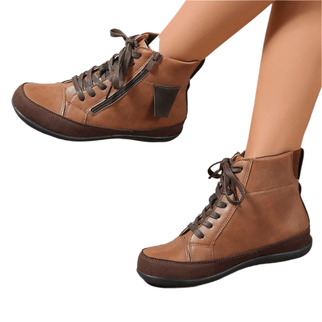 Bottes pour femmes Brielle avec lacets - Bottes élégantes jusqu'à mi-mollet avec fermeture éclaire sur le côté