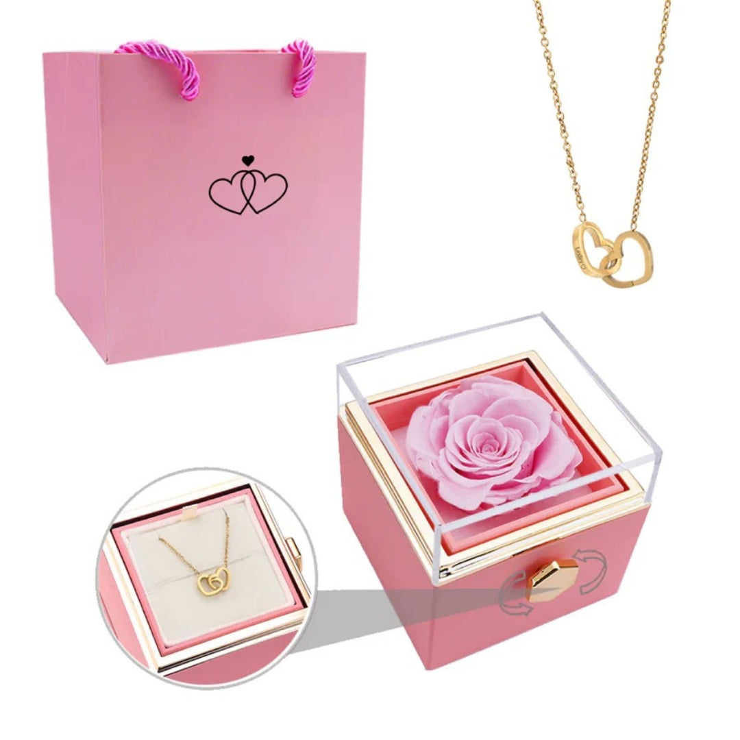 EternaBloom - Coffret Cadeau Collier avec Rose Préservée dans un Coffret Luxe