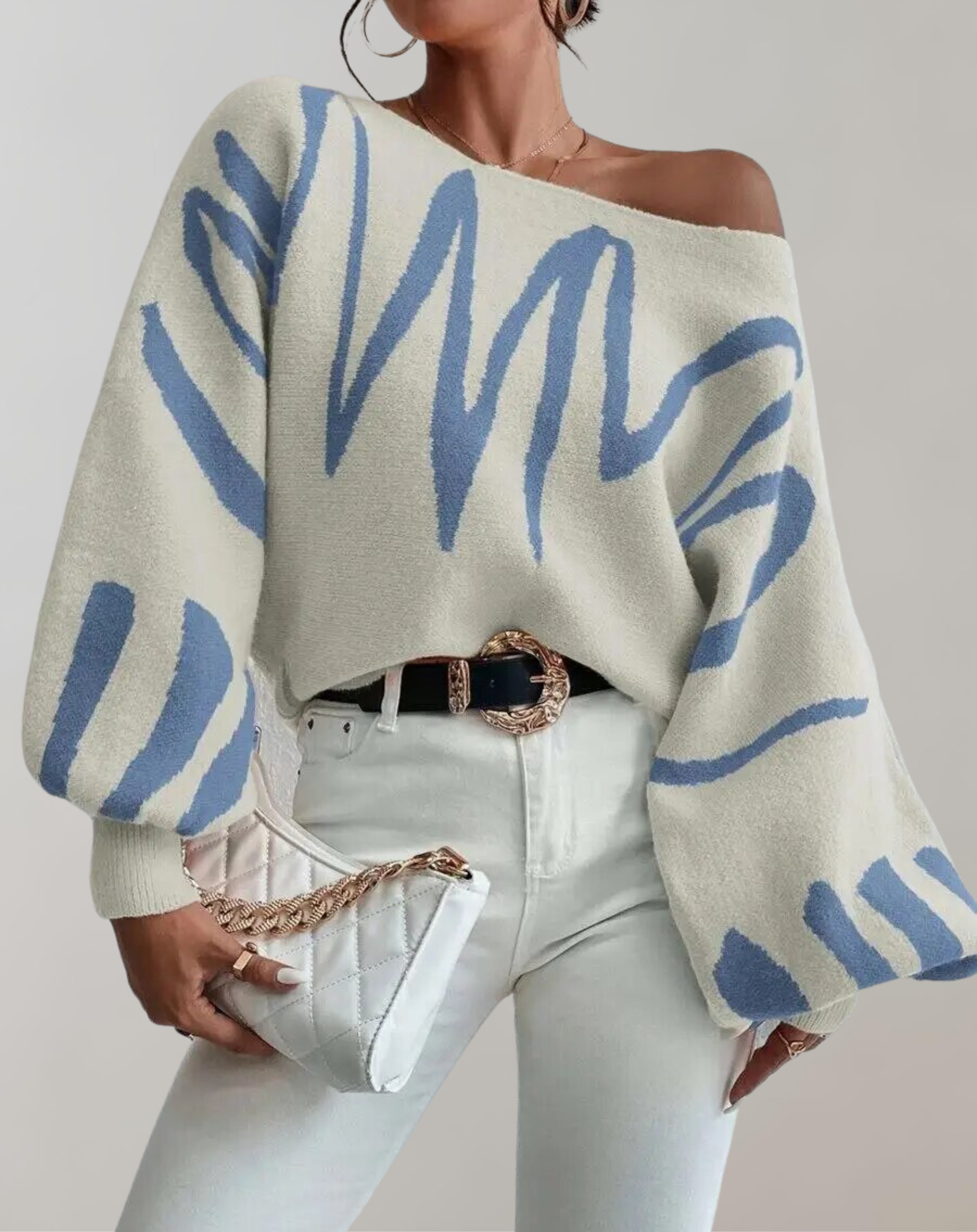 Jessica - Haut à épaules dénudées avec manches lanternes imprimées