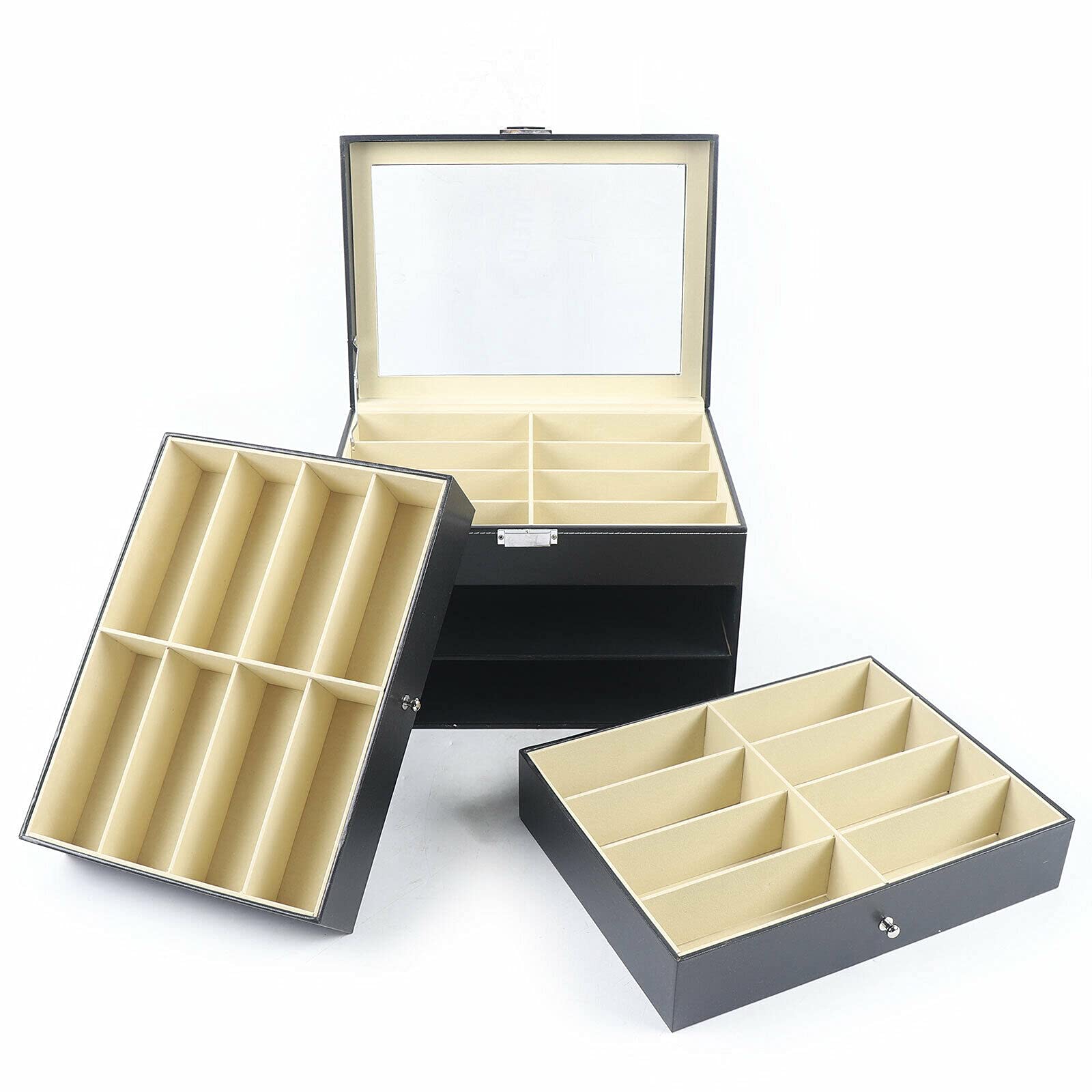 LumeStor Boîte de Rangement – Design Élégant à 3 Niveaux avec Compartiments Clairs