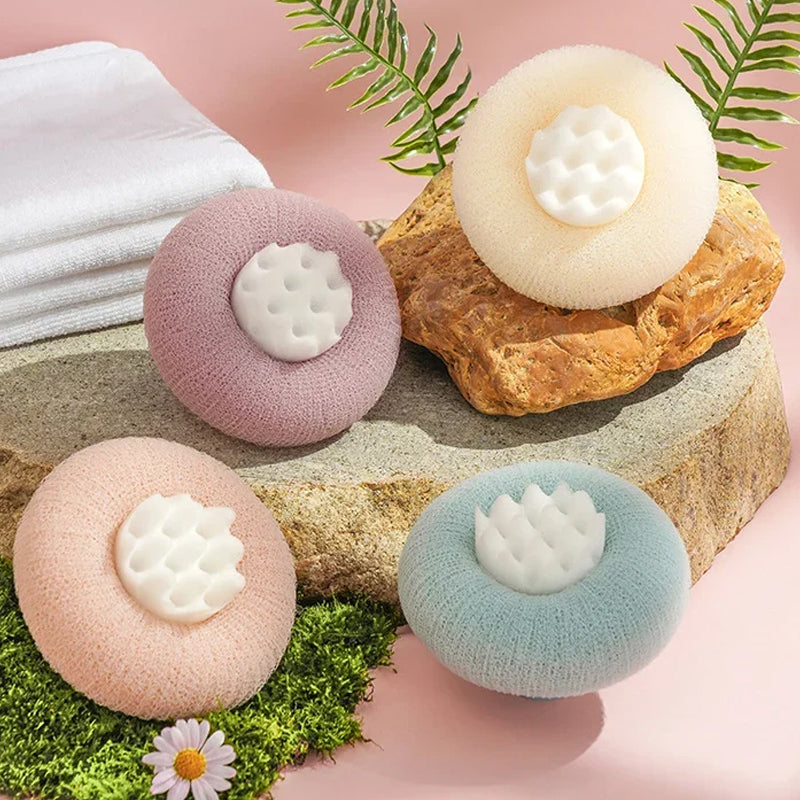PurePuff - Éponge de bain et gommage en forme de beignet