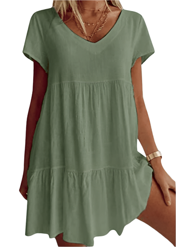 Minnie - Robe courte à manches courtes avec décolleté en V décontractée