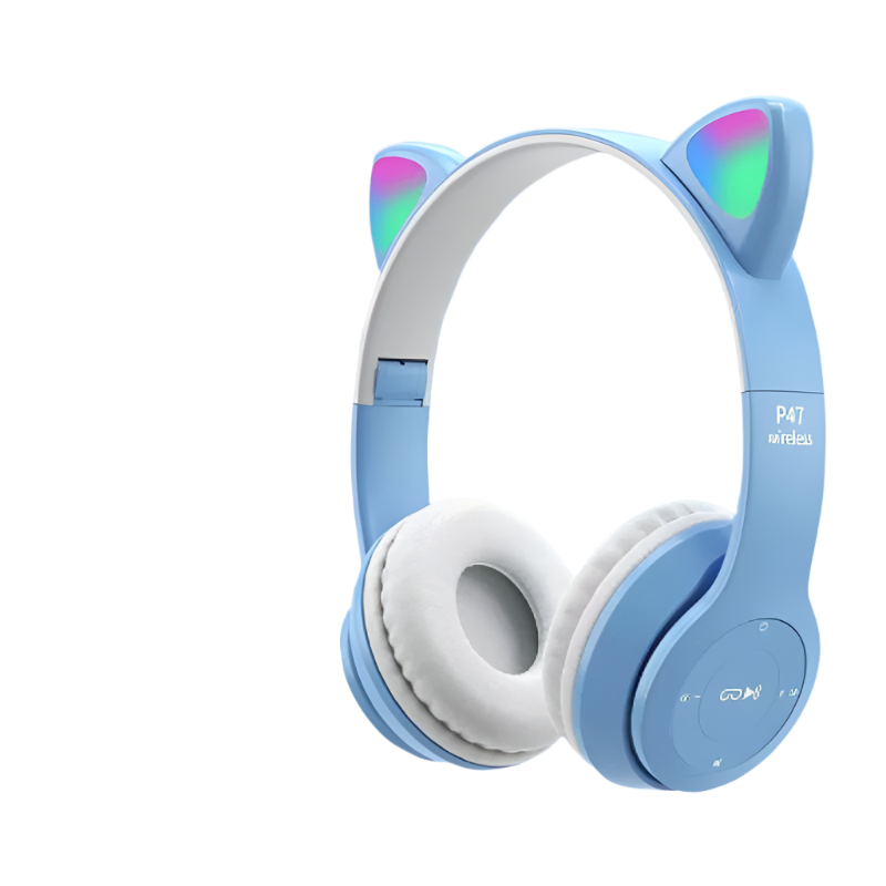 Casque sans fil LED en forme d'oreilles de chat avec Bluetooth et contrôle de microphone intégré