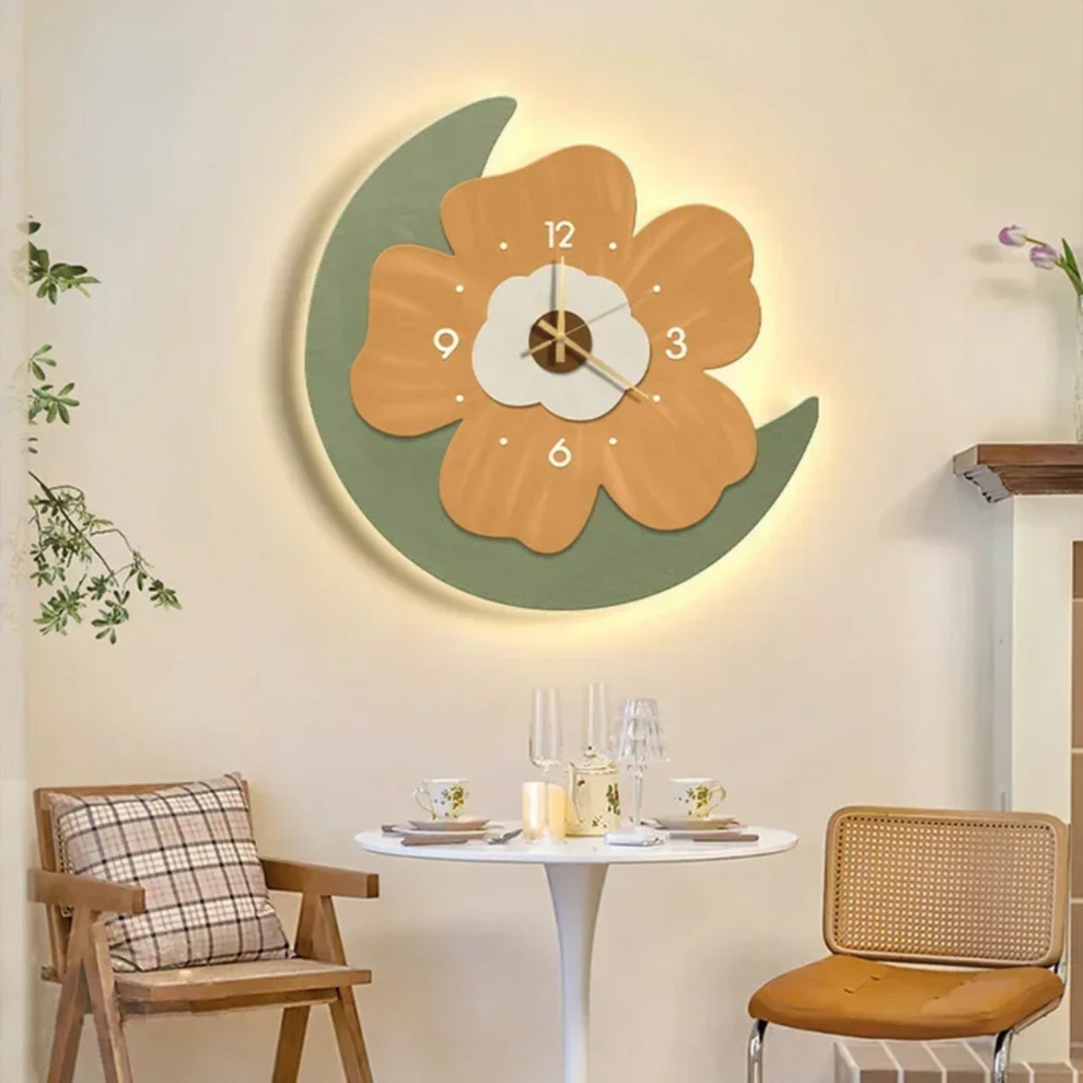 BloomGlow - Horloge de fleurs murale avec éclairage LED doux