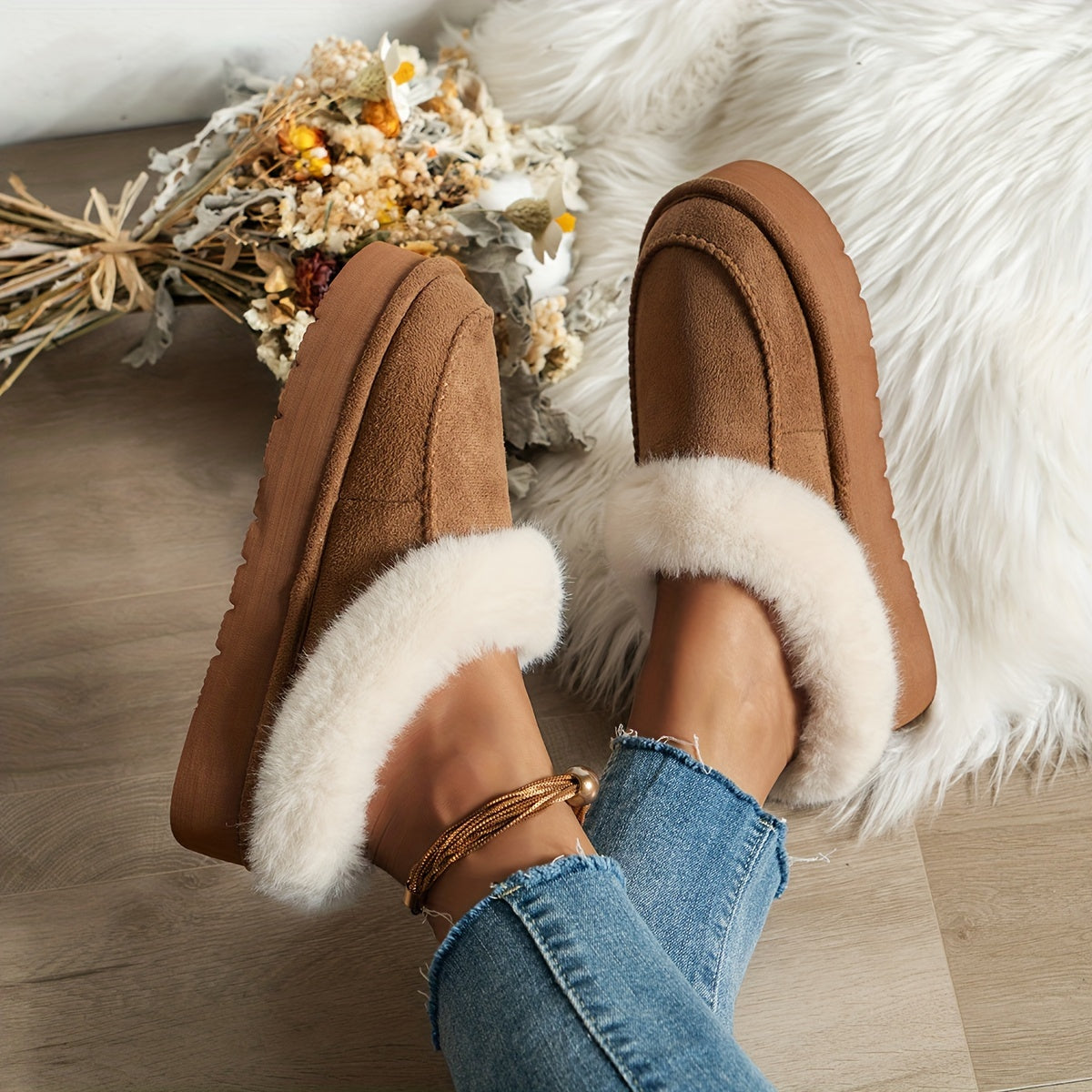 Sara - Chaussons en peluche fuzzy de luxe