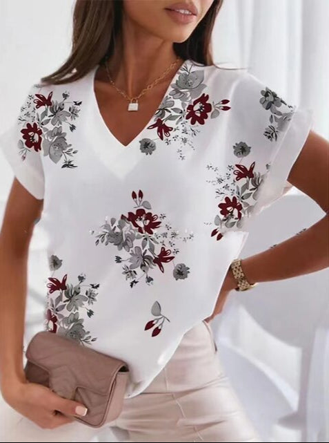 Anne – Haut V-neck doux avec imprimé luxueux