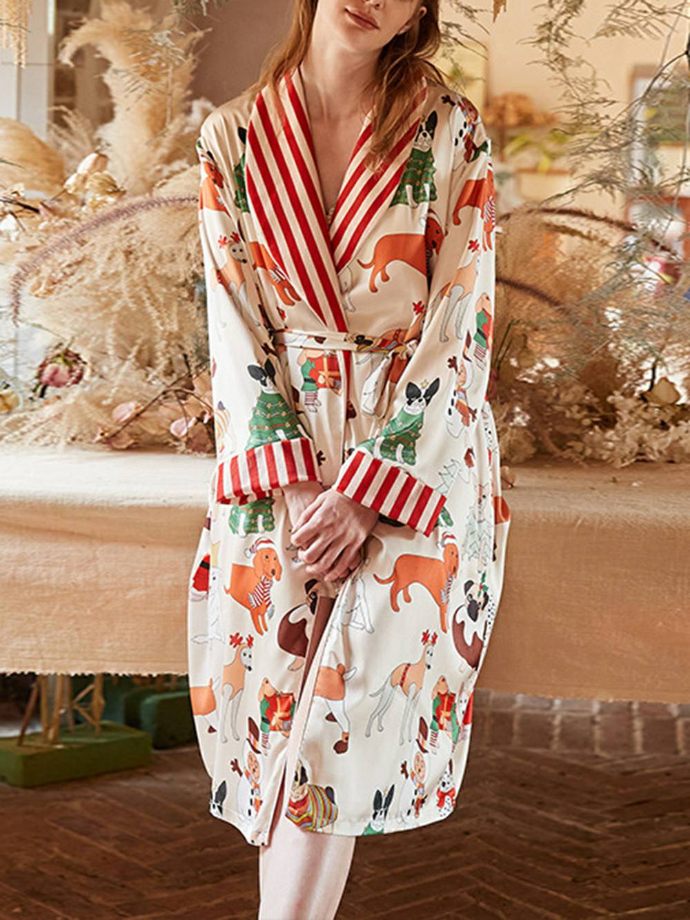 Ensemble de peignoir avec imprimé de chien de Noël Sophie