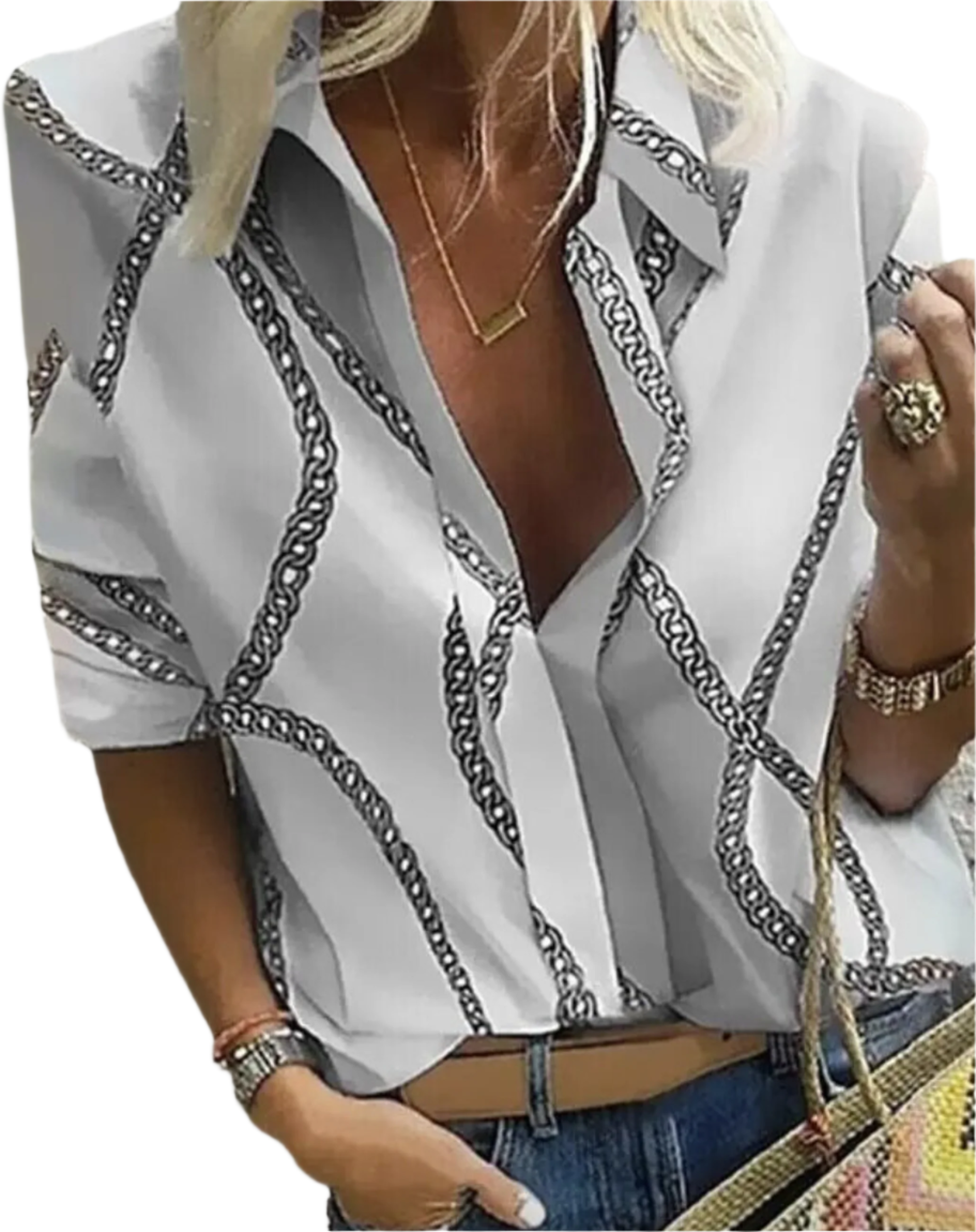 Nadine - Chemisier décontracté imprimé à manches longues et col revers