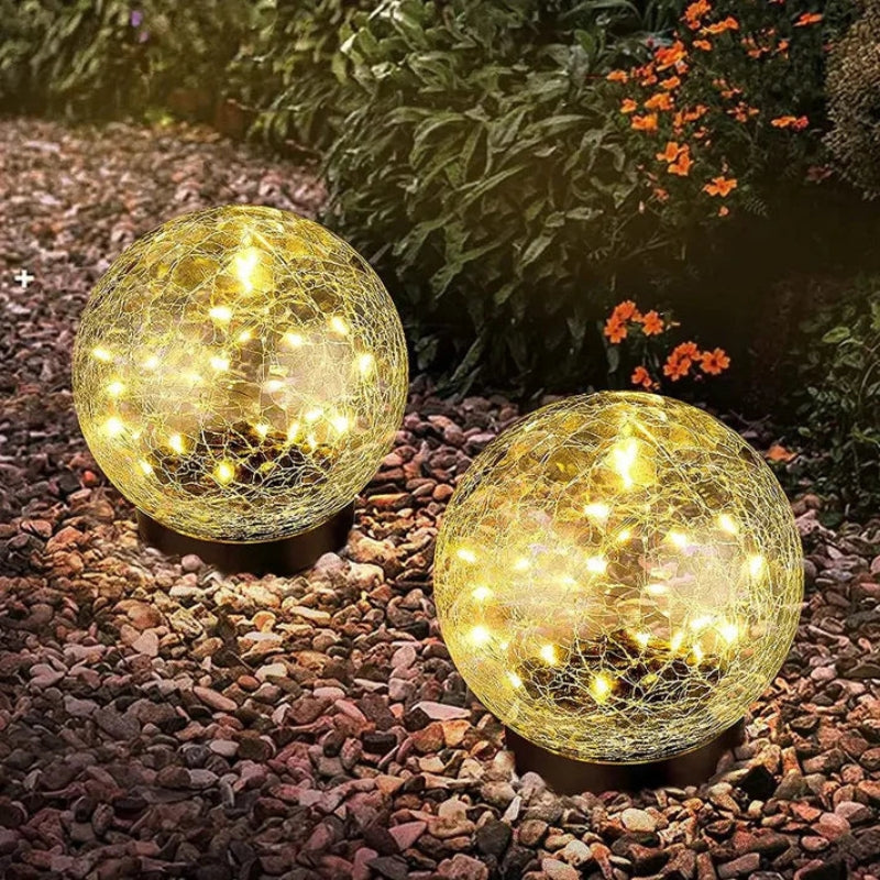 LumaGlow - Lampes de jardin solaires avec boules en verre crépitantes