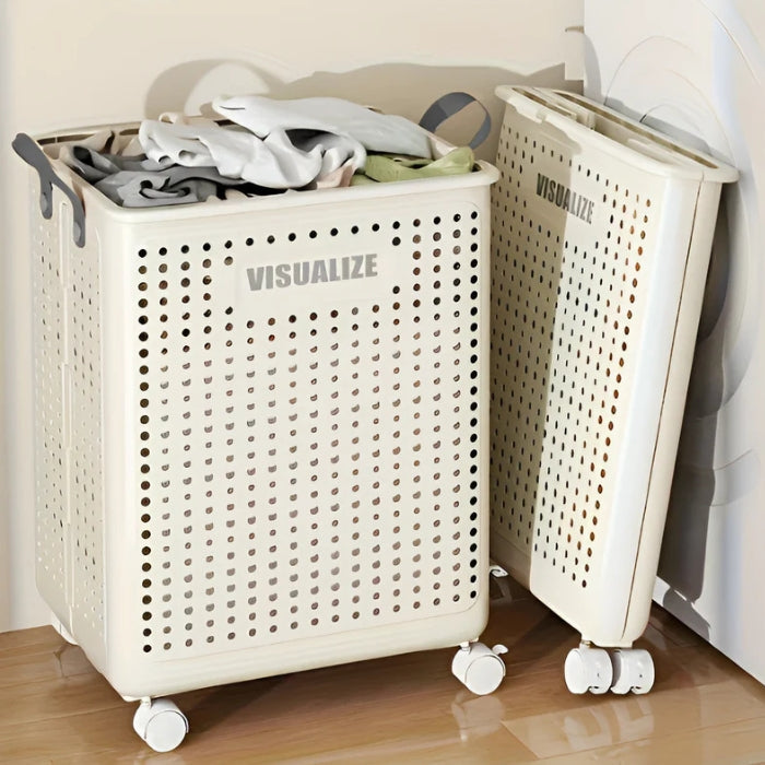 RollEase - Panier à linge pliable avec roulettes et poignées