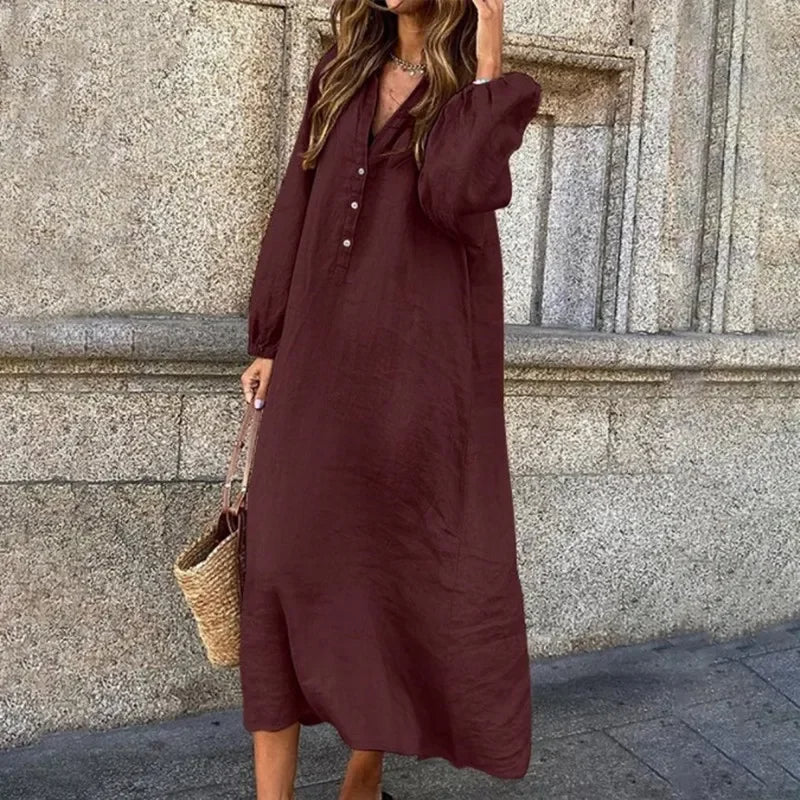 Katrina - Robe maxi chic à boutons déboutonnés et sans effort