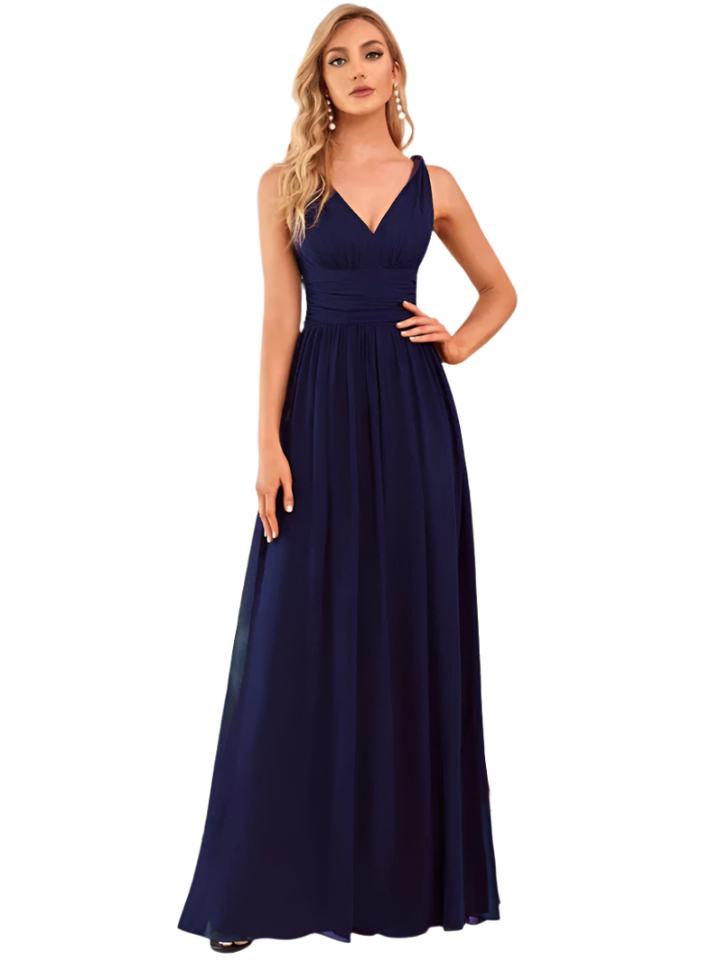 Gisele - Élégante robe maxi longue en A à décolleté en V