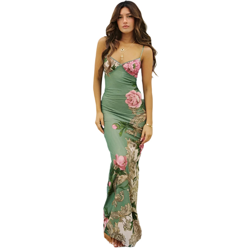 Nessa - Robe élégante à fleurs avec bretelles spaghetti