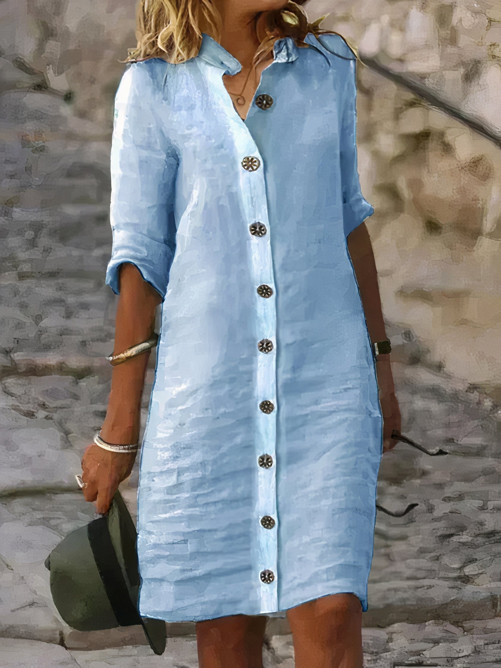 Mary - Robe chemise en lin classique à boutons