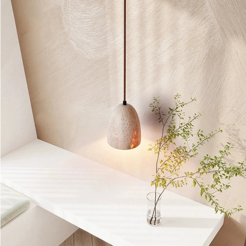 TerraLume – Lampe suspendue avec structure en pierre naturelle et douce lueur