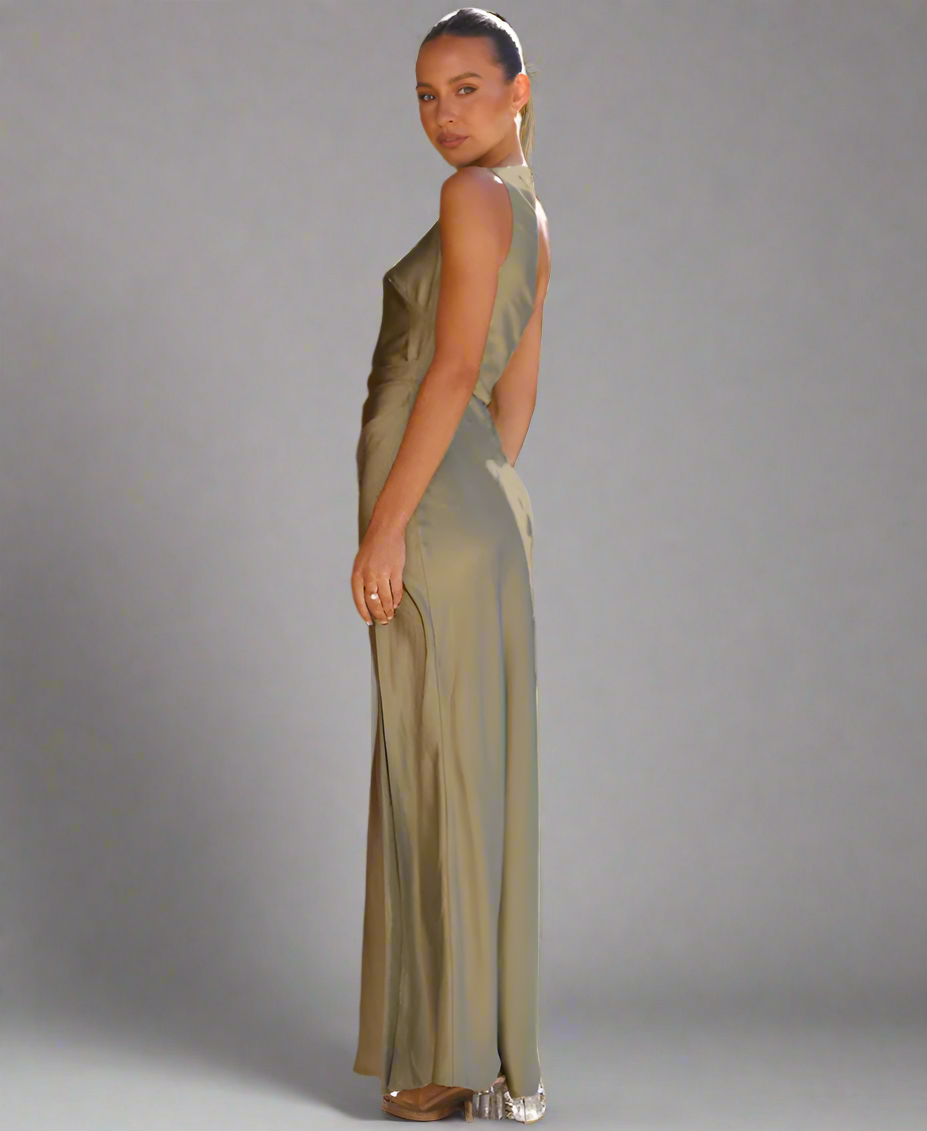 Lisbeth - Robe maxi luxueuse à une épaule avec fente jusqu'aux cuisses