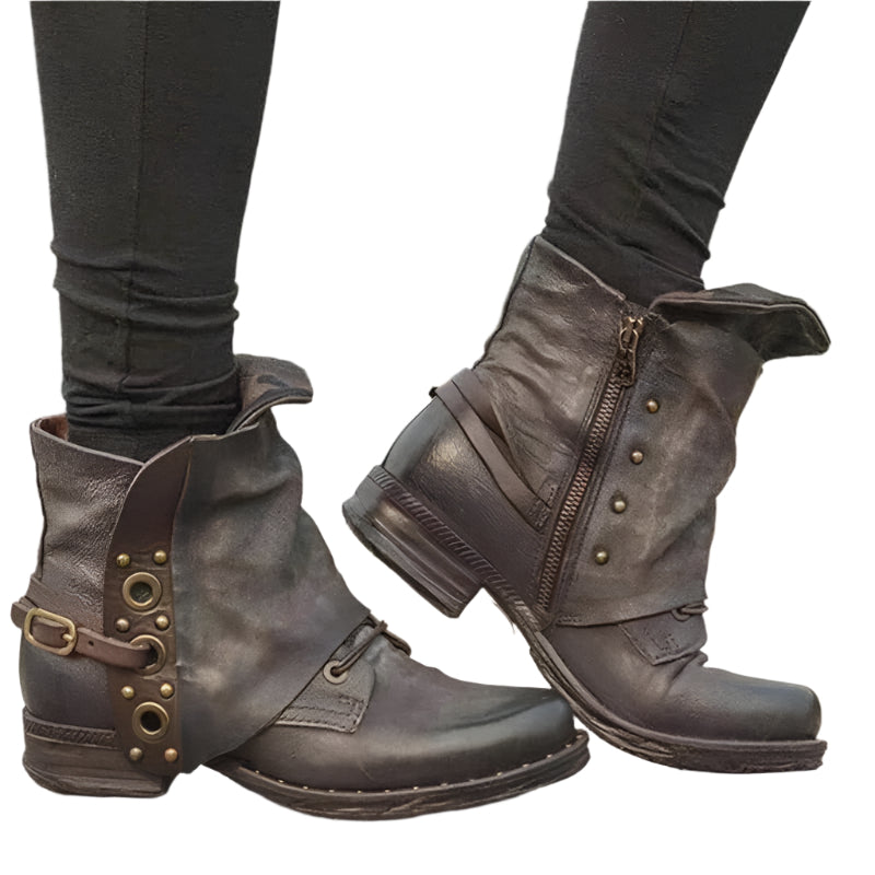 Erika - Bottes classiques antidérapantes en cuir PU avec fermeture éclair pour femme