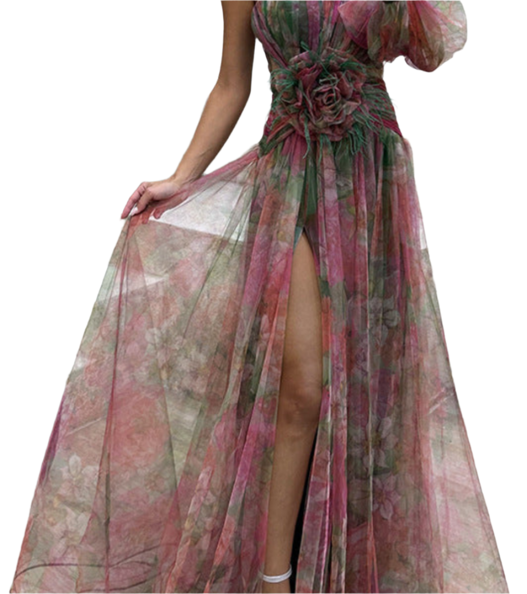 Zody - Robe maxi à fleurs une épaule avec fente et taille