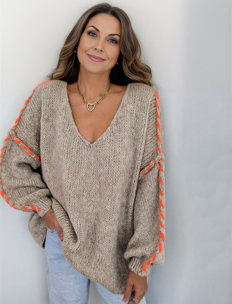 Tendance d'automne® Top ample à manches longues avec décolleté en V