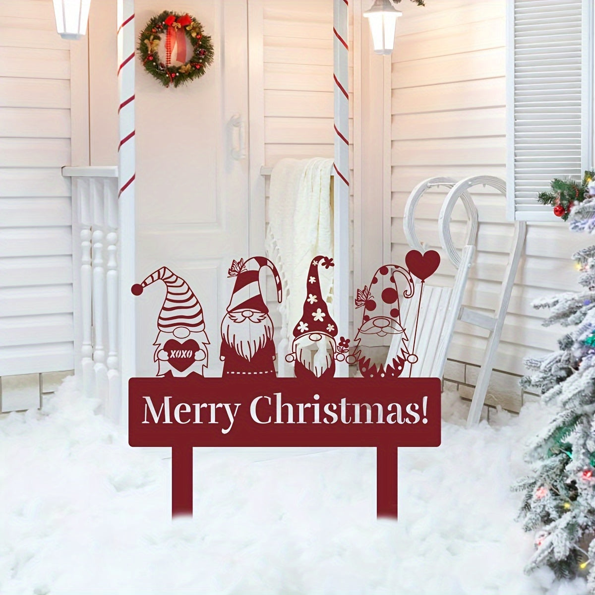 Gnome de Noël coloré en métal pour jardin