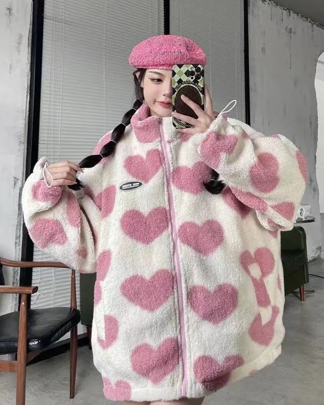 Veste Réversible Olivia avec Imprimé Cœur – Style et Confort en Un